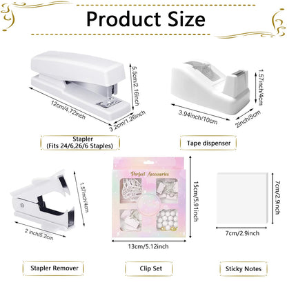 Office Supplies,Desk Accessories,Stapler and Tape Dispenser Set,1000 Staples,Staple Remover,Pen Holder,Folding Phone Holder,Journal Notebook,Ballpoint Pen,Scissor,Ruler,Clear Tape,Sticky Notes,Ect