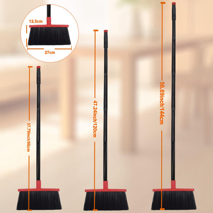 Xifando Heavy-Duty Adjustable Angle Broom with 56" Steel Handle - Ideal for Home, Garage, Kitchen, Bathroom, Office, and Outdoor Use - Durable & Efficient Cleaning Tool for Hard Floors (Red)