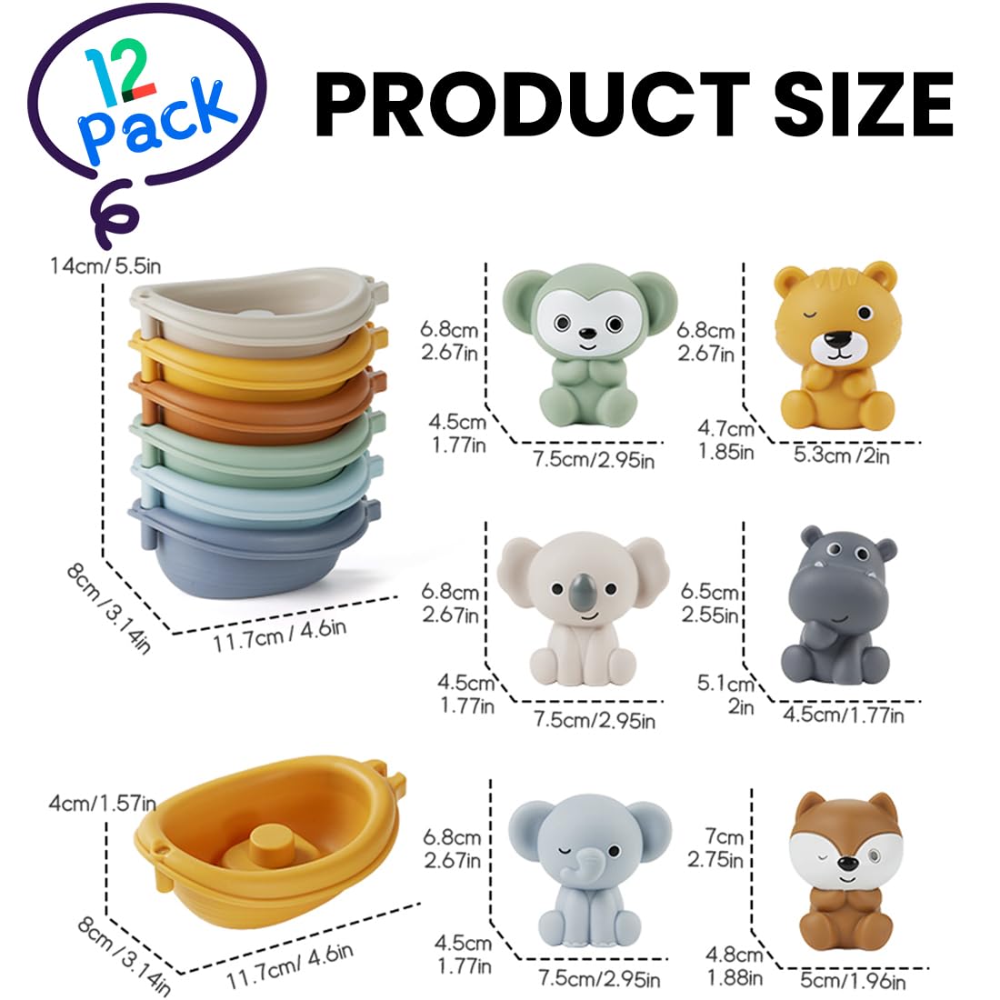 Auvitaya Baby Bath Toy Stackable Infant Bathtub Toys Stacking Floating Boat Train with Animal Finger Puppets Bath Toy Silicone Hand Puppet Educational Beach Toys for Babies Toddlers Party Favors