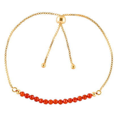 InfinityGemsArt Carnelian Bracelets For Women Natural Birthstone Jewelry Micro Orange Beads Beaded Stone Bolo Slider Crystals Gemstones Bracelet, 14K Gold Plated Adjustable Chain