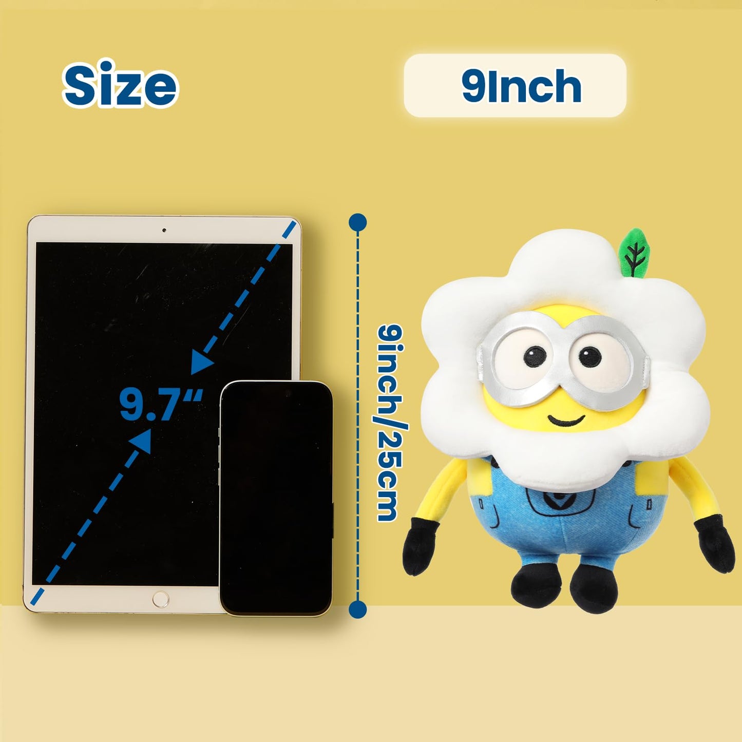 MINISO 9" Daisy Minions Stuffed Animals Plush Toys, Cute Sleeping Bedding Stuffed Animals Kawaii Plushies Pillow for Kids Toddler Toys Boys Girls