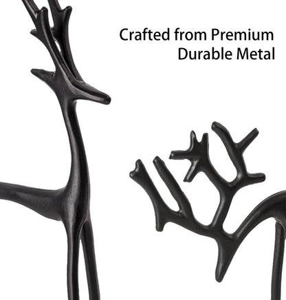 JumkontSet of 2 Modern Reindeer Statues - Black Metal Reindeer Statues - Style Modern Reindeers Tabletop Decoration - Ornaments for Mantel Fireplace Living Room Bedroom Home Decor
