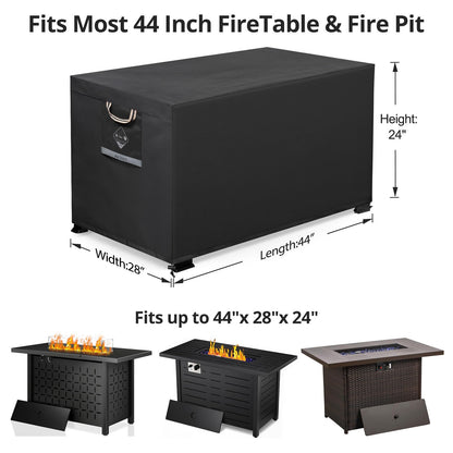 QH.HOME Fire Pit Cover Rectangular Super Waterproof 44" L x 28" W x 24" H, UPF 50+ Outdoor Fire Pit Table Cover 600D Strong Tear Resistant and Fading Resistant for Rectangular Fire Pit - Black