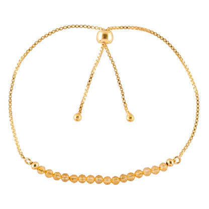 InfinityGemsArt Citrine Bracelets For Women Mother's Day, November Birthstone Jewelry, Micro Yellow Beads Beaded Stone Bolo Slider Crystals Gemstones Jewelry, 14K Gold Plated Adjustable Chain, Gift For Her