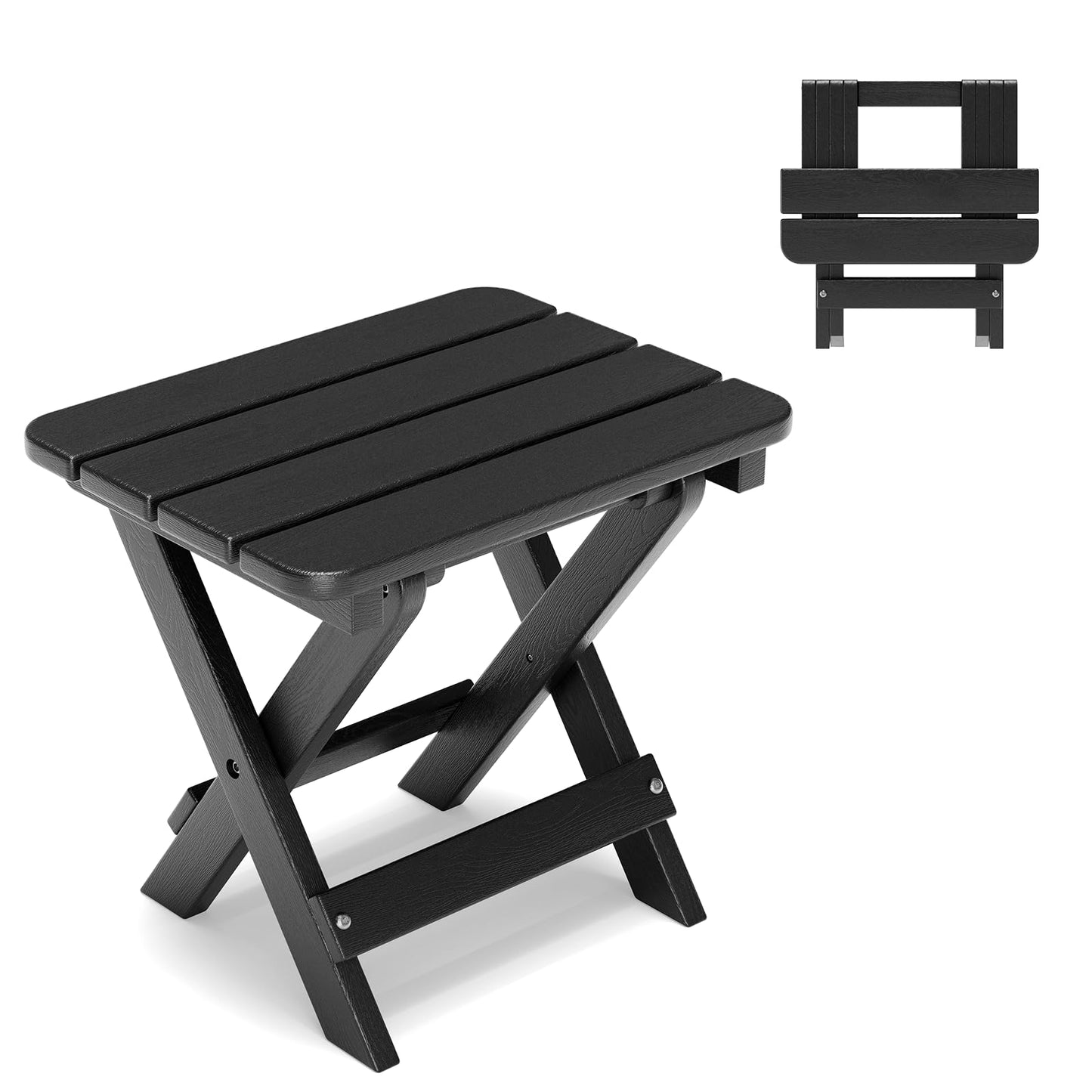 Polyhouz Folding Outdoor Side Table,Small HDPE Patio Table,All-Weather Compact Portable End Table for Patio,Porch,Pool,Black,11.8" D x 15.7" W x 15.7" H