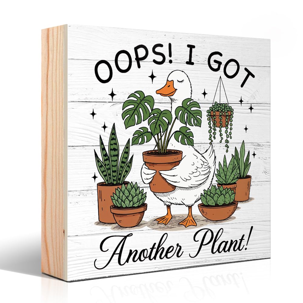 Vgrti Oops I Got Another Plant Wood Box Sign, Funny Silly Goose Gardening Desk Decor for Home Office, Plant Lover Gifts for Women Men Gardeners Gardening Lovers Sisters Coworkers Friends Mom Grandma