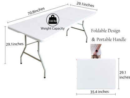 JingPieCle 6ft Folding Table - Heavy Duty Plastic Portable Picnic Table with Handle, 330lb Capacity, Indoor Outdoor Utility Table for Parties, Camping, Dining