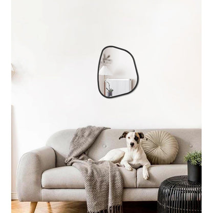 HLFMVWE Asymmetrical Mirror for Wall Irregular Oval Wood Frame Modern Unique Accent Wall Mirror Decorative Vanity Bathroom Living Room Bedroom Entryway Hallway Artistic Wavy Mirror Small 14"x10"