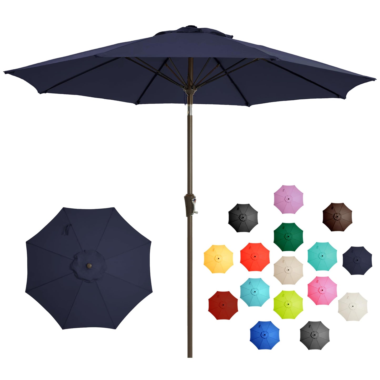 LOUNZY 9FT Large Outdoor Patio Umbrella Table Umbrella-UV Resistant,Easy Push Button Tilt and Crank,8 Sturdy Fiberglass Ribs Pool Umbrella for Patio,Backyard,Deck,Yard,Market,Navy