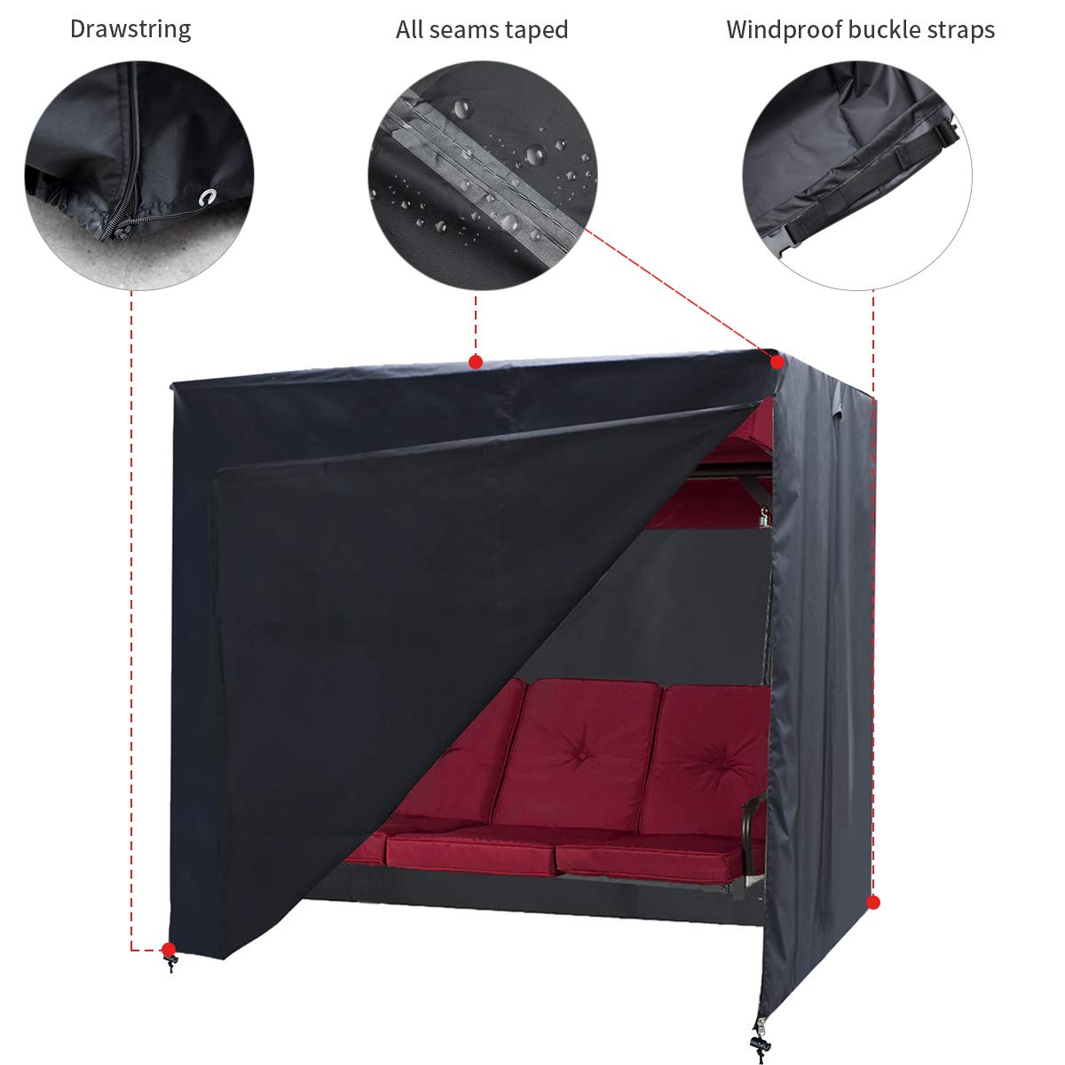 Outdoor Swing Cover 3 Triple Seater Hammock Cover Garden Swing Cover Garden Hammock Glider Chair Cover Patio Furniture Cover UV Resistant Swing Canopy Cover All Weather Protection