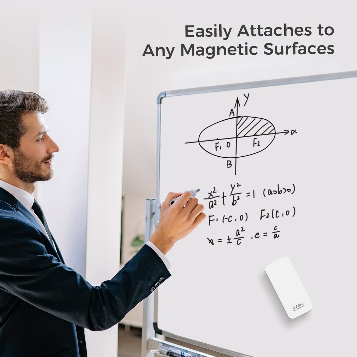 loukin 2 Pack Magnetic Dry Erase Eraser, Whiteboard Eraser, Glass Board Remover, 3.4 fl oz Whiteboard Cleaner * 2 Included, for Classroom, Home and Office Use (White)
