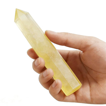 Natural Citrine Crystals Point Wand Reiki Healing Stone Rose Quartz Crystal Pillars for Crystal Collectors and Reiki Energy Balance(5.9inch Wand Citrine)