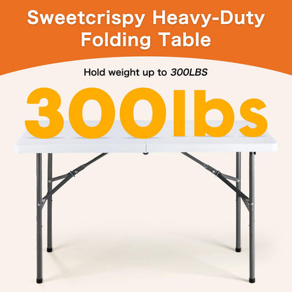 Sweetcrispy 6 FT Folding Picnic Table Easy to Fold and Store, Foldable Table for Camping Picnic Dining Party Kitchen Outdoor Indoor with Carrying Handle