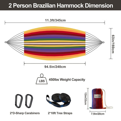 CHULIM Brazilian Double Hammock with Tree Straps,Extra Large 240x160cm,2 Persons Hammock for Backyard Patio Outdoor and Indoor,450lbs Weight Capacity,Soft Woven Cotton Fabric