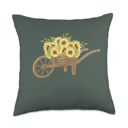 Fall Sunflowers in wheelbarrow Women's Throw Pillow