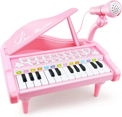 Love&Mini Piano Keyboard Toys for Girls - 24 Keys Toddler Piano Music Toy Instruments with Microphone，Pink Piano Toys for 1 2 3 4 5 Years Old Girls Birthday Xmas Gifts (24 Keys Pink Piano Toy)