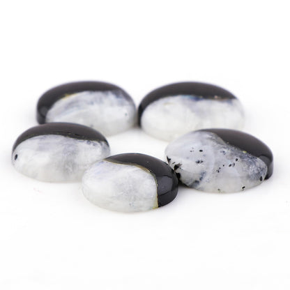 ColouredRocks Moonstone & Labradorite (5pcs)(18-20mm) Natural Cabochon Crystals, Loose Gemstone, Wholesale Polished Supply, Jewelry Making, Chakra Healing Stone, DIY Craft, Gem Collection