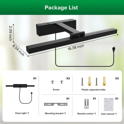 SANSI Grow Lights for Indoor Plants, 35W Wall Mounted Grow Light Full Spectrum, LED Plant Lights for Indoor Growing, High PPFD with 4-Level Dimmer, Auto On Off 4/8/12 Hrs Remote for Greenhouse Seed