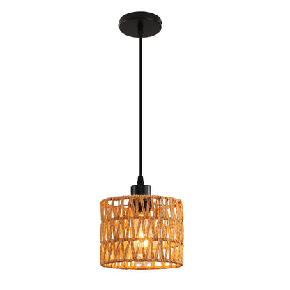 KENMI Woven Pendant Light Boho Chandelier, Rattan Pendant Lights Kitchen Island, Farmhouse Pendant Lighting with Hand Woven Wicker Shade, Boho Chandelier Light Fixtures Ceiling Hanging Light