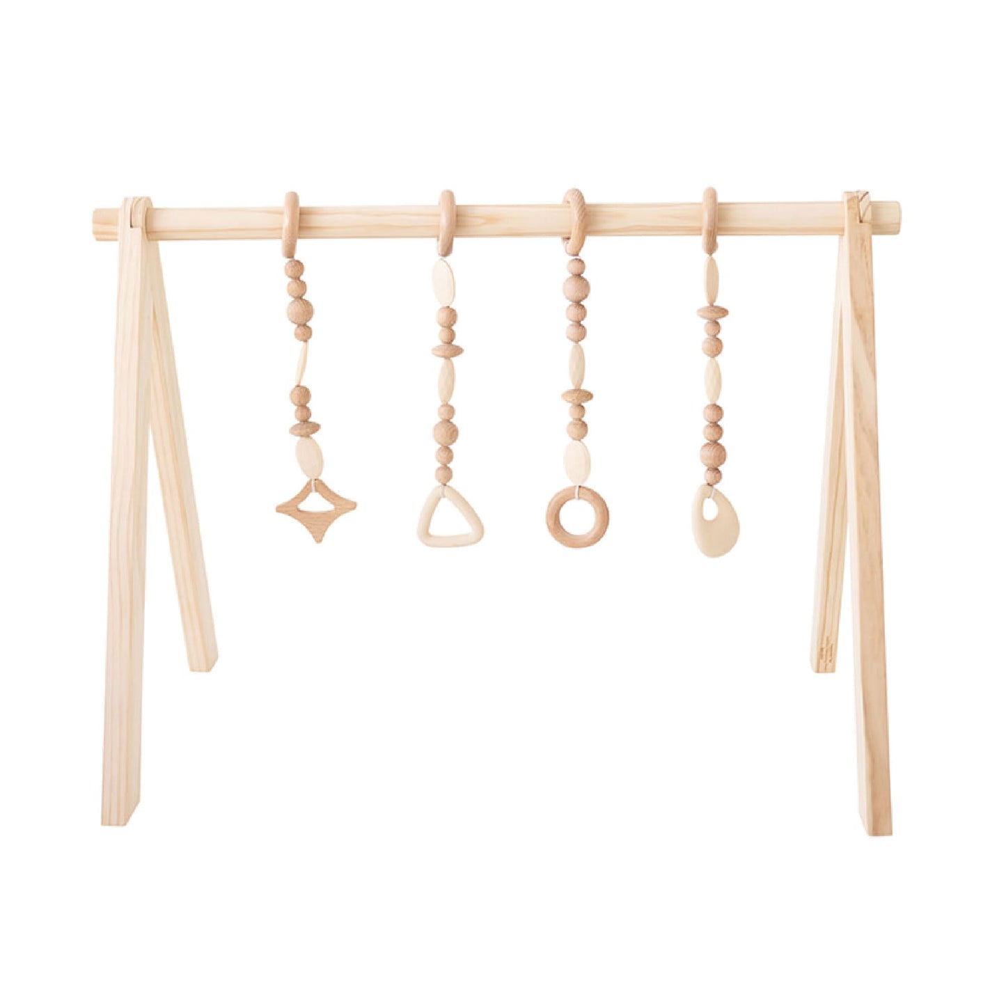 Poppyseed Play Wooden Baby Play Gym | Montessori-Inspired Activity Center with 4 Hanging Toys | Natural Wood & Silicone | Ideal for Tummy Time, Sensory Play & Motor Skill Growth | 0-12 Months