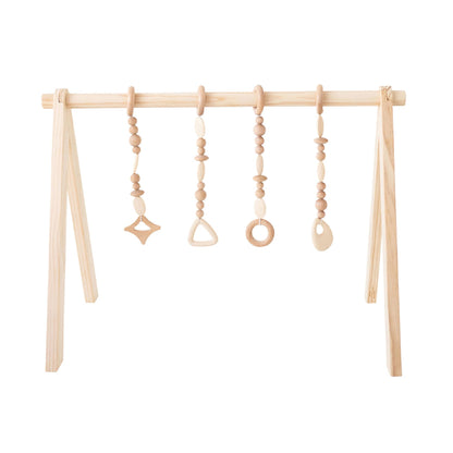 Poppyseed Play Wooden Baby Play Gym | Montessori-Inspired Activity Center with 4 Hanging Toys | Natural Wood & Silicone | Ideal for Tummy Time, Sensory Play & Motor Skill Growth | 0-12 Months