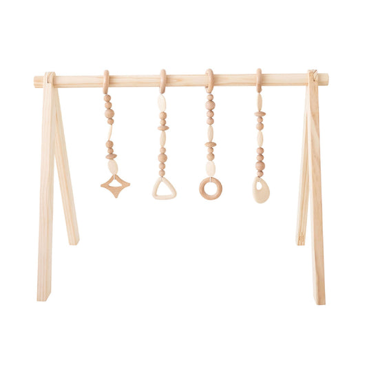 Poppyseed Play Wooden Baby Play Gym | Montessori-Inspired Activity Center with 4 Hanging Toys | Natural Wood & Silicone | Ideal for Tummy Time, Sensory Play & Motor Skill Growth | 0-12 Months