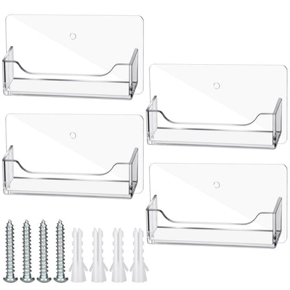Wesiti 4 Pcs Business Card Holder Wall Mount Clear Acrylic Desk Visiting Card Holder Display Plastic Stand Door Desktop Organizer for Office Home Wall Mount Place on Table Fit 40-50 Business Cards