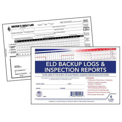 ELD Backup Driver Log Book 5-pk. with Detailed Driver Vehicle Inspection Report & Daily Recap - Book Format, 2-Ply Carbonless, 8.5" x 5.5", 10 Sets of Forms Per Book - J. J. Keller & Associates