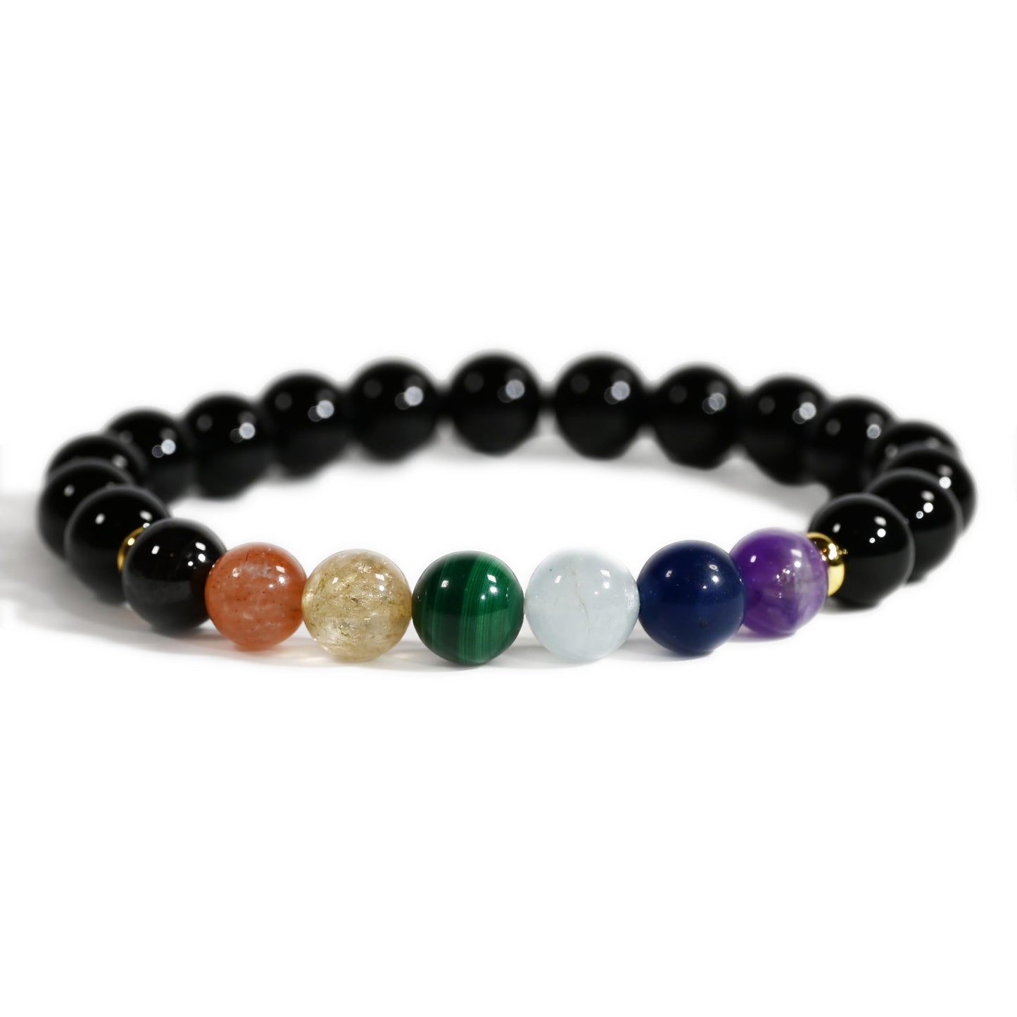 Joyfulmuze 7 Chakras Stretch Bracelet, Natural Stones Black Onyx Citrine Malachite Aquamarine Blue Sodalite Amethyst Garnet Sunstone (Chakra Stones)