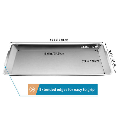 Sanbege Large 304 Stainless Steel Serving Platter, 15.7" Rectangle Camping Plate, Vanity Organizer Tray for BBQ, Party, Buffet, Appetizer, Bathroom Supplies (Brushed Nickel)