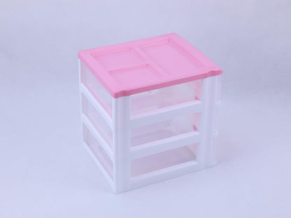 Pink 3-Tier Desk Organizer for Girls – Compact Plastic Storage Box for Makeup, Jewelry, School Supplies & Art Crafts – Cute Desktop Tidy for Bedroom Vanity or Dorm Room (Classical)