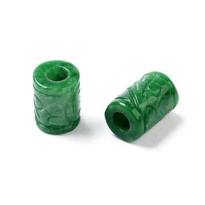 Fashewelry 10Pcs Natural Myanmar Jade Stone Large Hole Beads Column Engraving Gemstone European Charm Beads Tube Shape Healing Chakra Gems Loose Spacers for Jewelry Making 4.5-5mm Hole