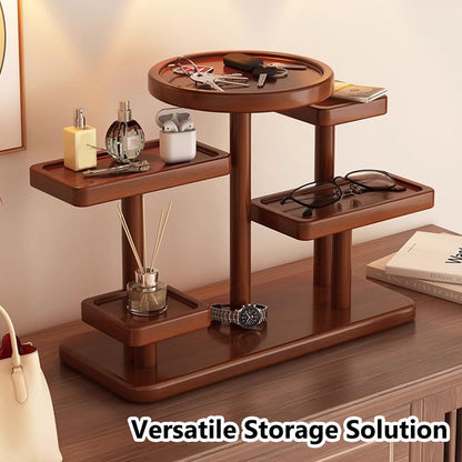 STEHEMO Wooden Tray for Countertop, Cologne Stand Shelves, Elegant Organizer for Cosmetics, Jewelry, Perfume, Candle, Key, Solid Wood Tray for Bathroom, Kitchen, Bedroom, Entryway,Brown