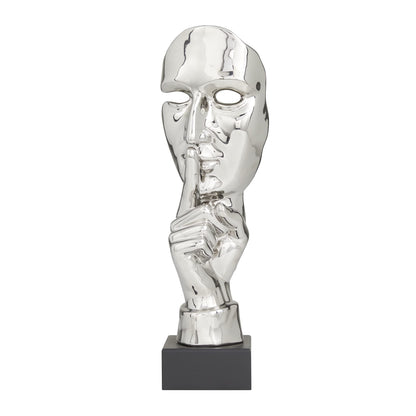 Deco 79 Polystone Mask Decorative Sculpture Quiet Gesture Home Decor Statue, Accent Figurine 5" x 5" x 17", Silver