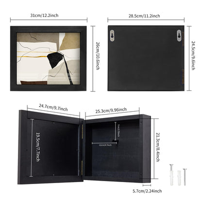 Dononr Hidden Gun Storage, Hidden Gun Safe for Pistols with Magnetic, Wooden Picture Frames for Handgun, Hidden Storage Gun Safe Home Furniture, Concealment Furniture Picture Frame Box, Black