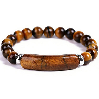 Kim Carrey Italian Tiger's Eye Mens Bracelet Stainless Steel Waterproof, Men's Bracelets Birthday Annivesary Gift for Him (Big Tiger's Eye Beads)