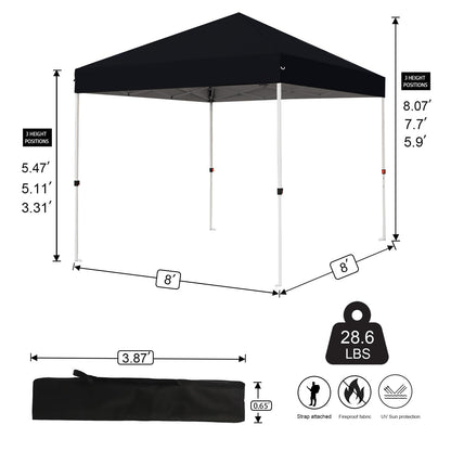 Northroad 8X8 FT Pop Up Canopy, Outdoor Instant Canopy Tent w/Carrying Bag, Portable Gazebo Shelter for Wedding Party,Commercial Event,Patio,Garden,Beach -Black