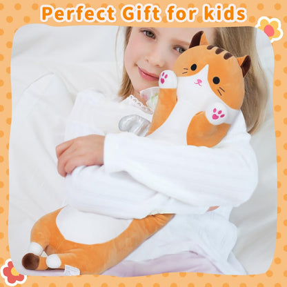 SNOWOLF Cute Long Cat Plush Body Pillow, Kawaii Cat Plushie Toys Cuddle Cartoon Stuffed Animals Soft Kitten Throw Pillow Doll Gift for Kids Girls Boys (43.3", Orange)