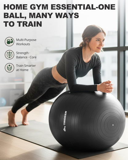 Trideer Yoga Ball for Exercise, Pregnancy & Birthing, 5 Sizes Exercise Ball for Physical Therapy, Stability, Fitness, Quick Pump Included