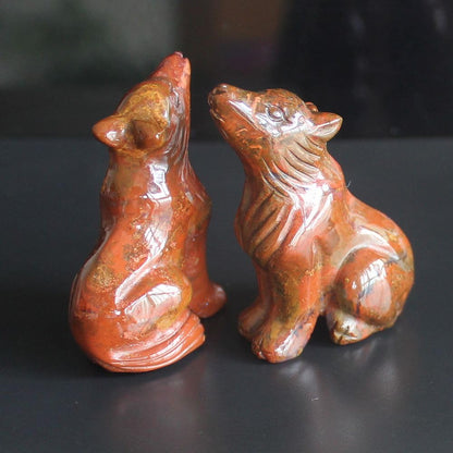 HLbshi Hand Carved Gemstone Crystal Wolf Figurine Animal Statue Carving Office Home Decor Collections 2'' (Multi Ocean Agate)
