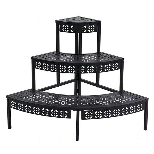 Qusimi 3 Tier Metal Plant Stand,Rectangle or Round Decorative Flower Step,Garden Shelf Flower Pot Holder Storage Organizer Rack for Indoor Outdoor Use