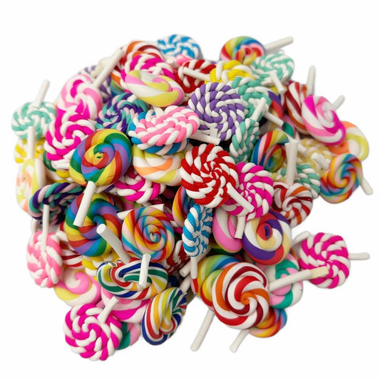 100pcs Slime Charms Resin Fake Candy Lollipop Charms Kawaii Cute Set Mixed Assorted Sweets Flatback Slime Beads Making Supplies for DIY Craft Making and Ornament Scrapbooking (colorful)