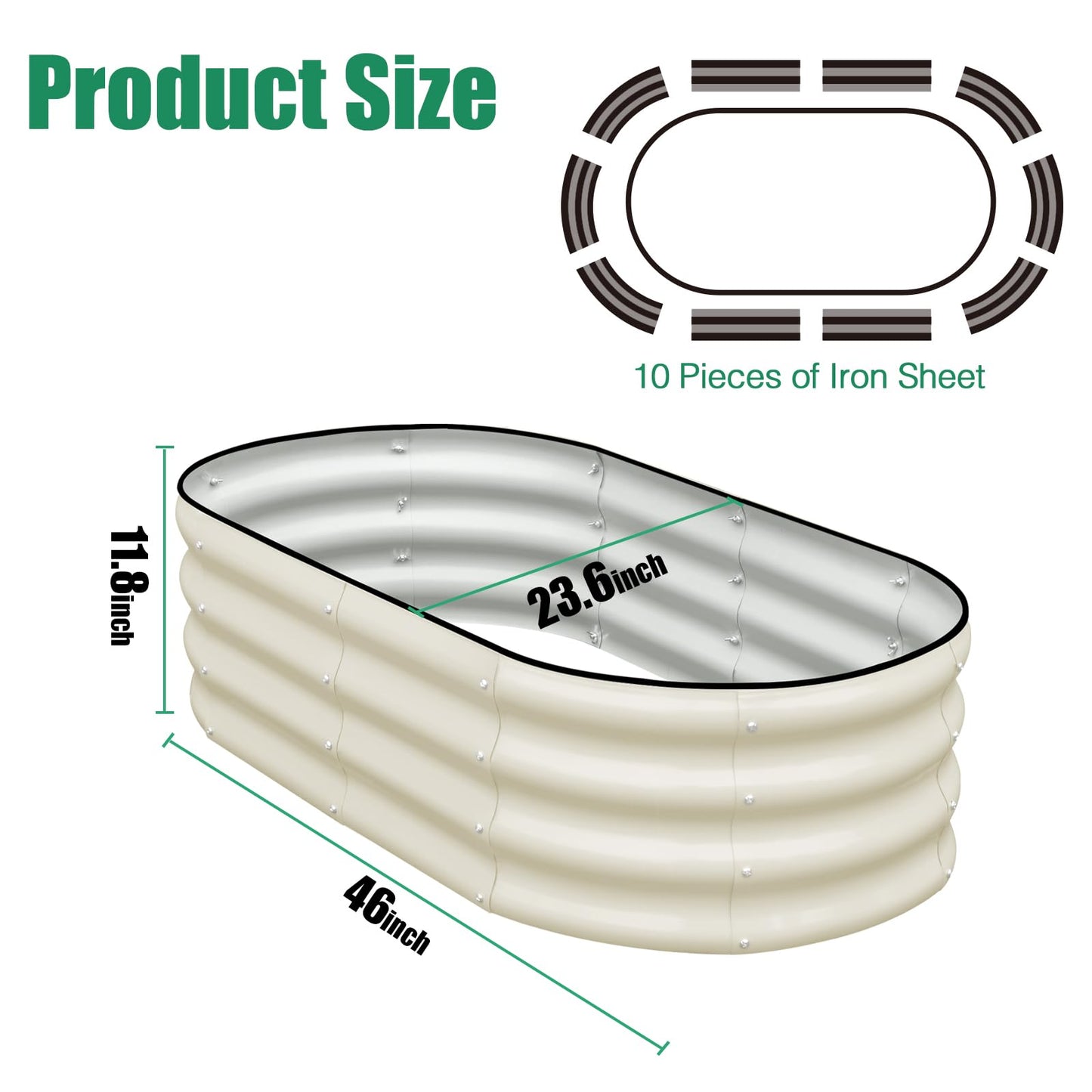 SnugNiture Galvanized Raised Garden Bed, 4x2x1ft Oval Metal Planter Box for Planting Outdoor Plants Vegetables