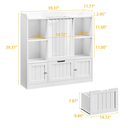 Vabches Toy Storage Organizer, Toddler Stuffed Animal Zoo with Drawer and Doors, Multi-Functional Kids Bookshelf Floor Storage Chest with 4 Storage Cubbies for Playroom, Kids Room, White