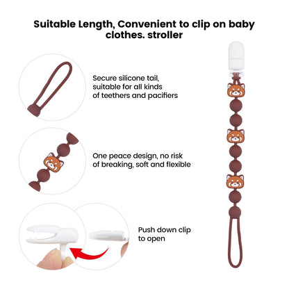 Cute Animal Baby Food Grade Silicone Teether Toy with One Piece Design Pacifier Clip Holder,Teething Pain Relief Toys Gift Set for 3 Months+ Boys and Girls,Freezer Safe,BPA Free (Red Panda)