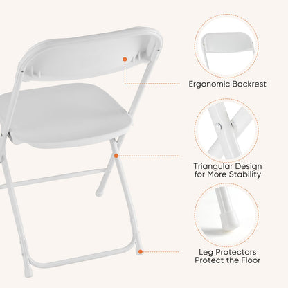 DUMOS Folding Chairs Sets of 6, 330lbs Capacity Plastic Stackable Home Office Chair, Portable Fold Up for Indoor Outdoor, Patio, Camping, Garden, Party (White)
