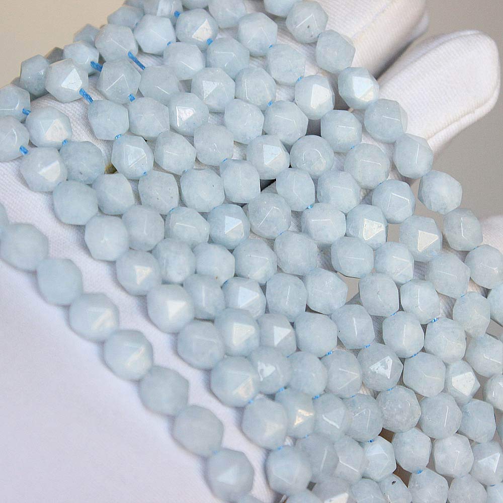 MJDCB Best Sellers Natural Stone Beads Faceted Polygon Aquamarine Crystal Energy Stone Healing Power for Jewelry Making(8mm)