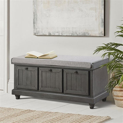 Pousutong Lexicon Woodwell Wood Storage Bench in Dark Gray