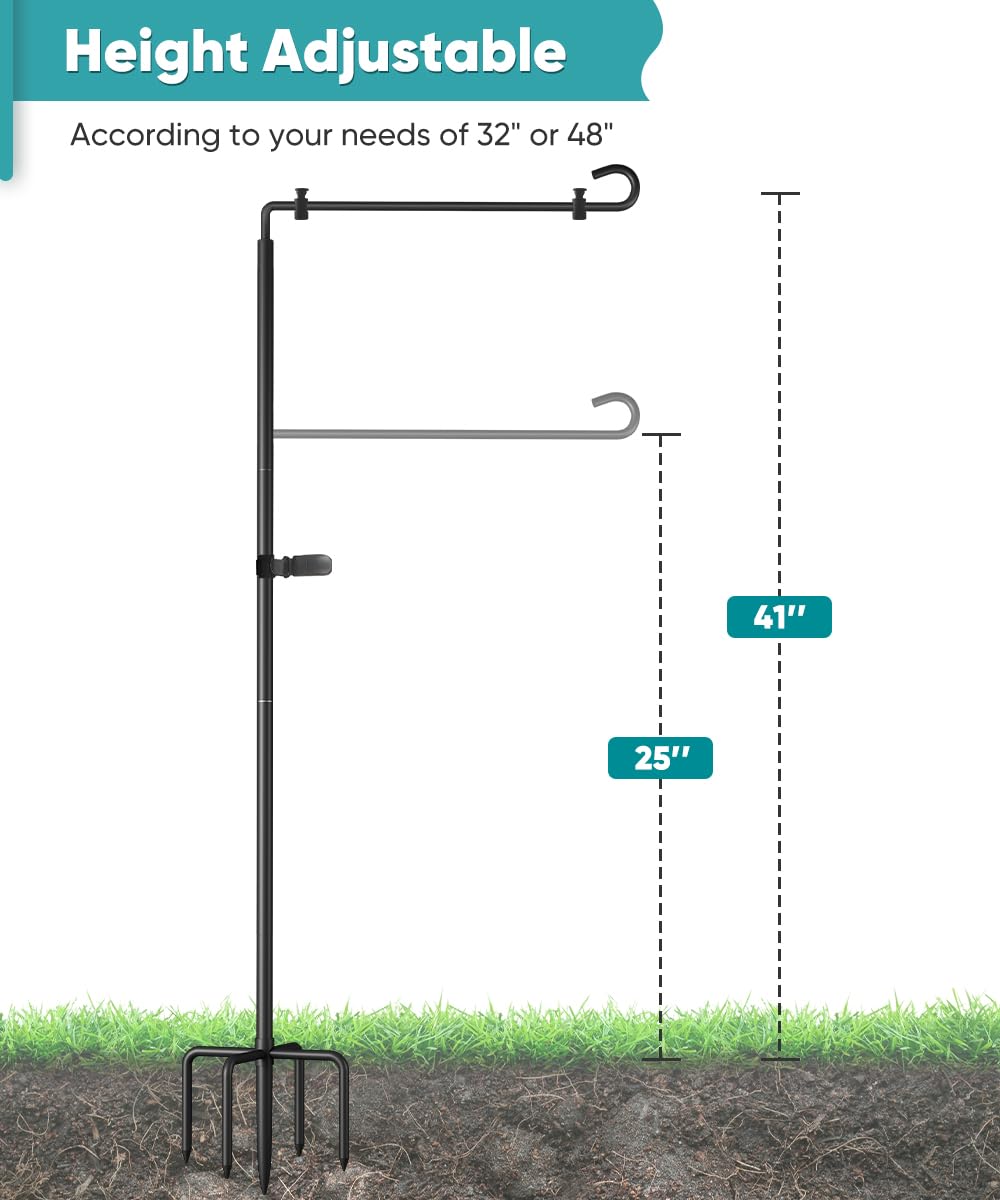 Waaliji Garden Flag Holder Stand for Outside 12x18, Outdoor Heavy-Duty Metal Yard Flagpole Stake Hanger with 5 Spikes Base for Banners Decor Decoration, 2 Pcs