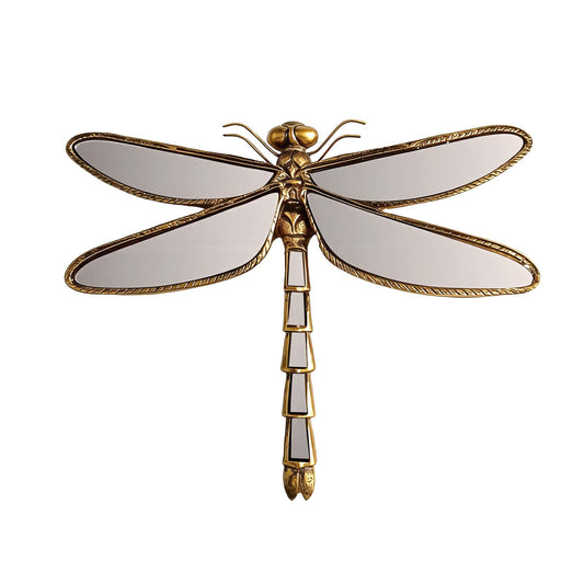 GSPIM Dragonfly Wall Mirror Decor, Butterfly Art Wall Mirrors, Retro Gold Resin Decorative Wall Mirror, Creative Home Decoration for Living Room Bedroom (Dragonfly)
